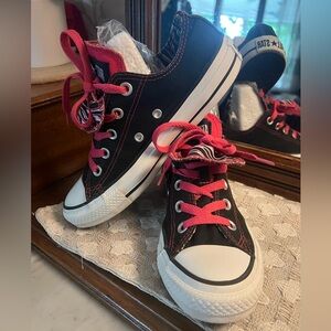 CONVERSE All Star Double Tongue‎ Low Top Sneakers Black Pink White Women's Sz 6
